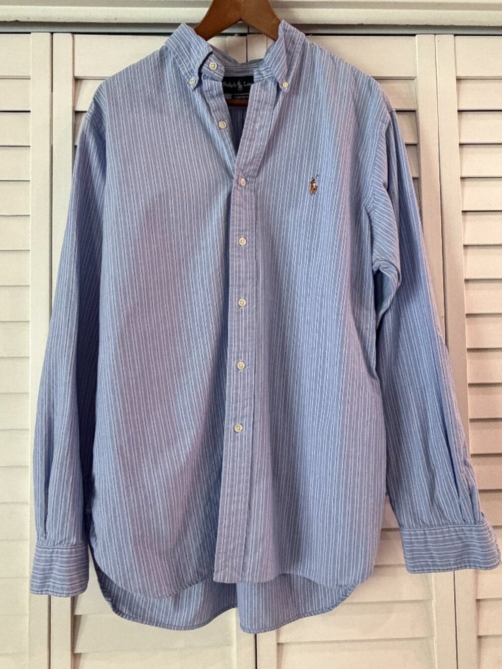 Ralph Lauren Men's Classic Fit Striped Button Down Shirt Blue White Size L